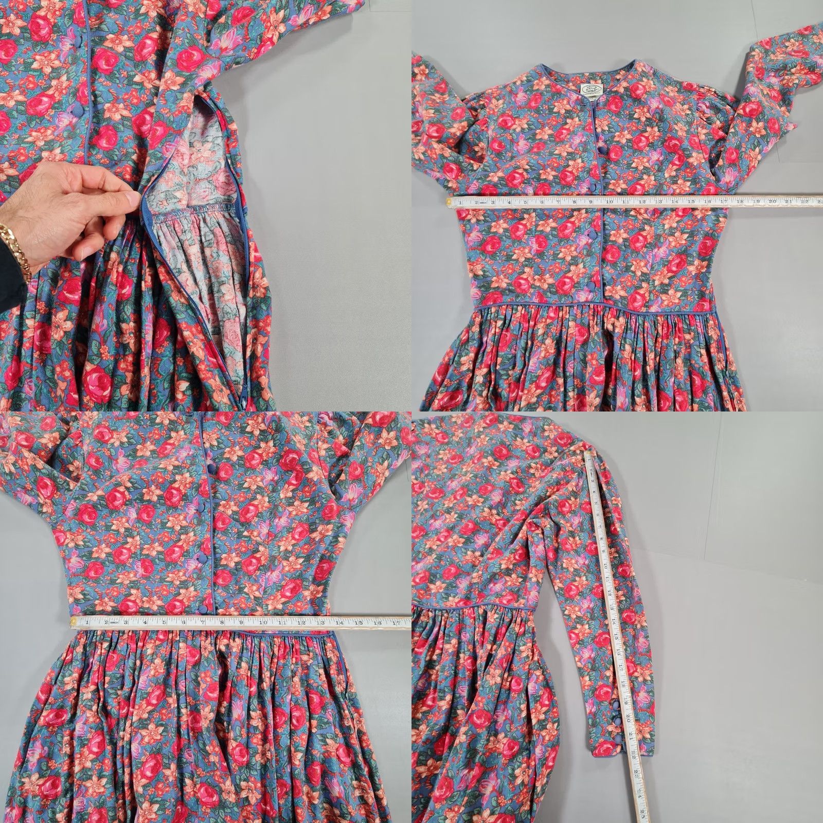 Laura Ashley VINTAGE Laura Ashley Dress UK 12 Blue Pink Floral Roses Summer 90s Pleated Womens Size XL / US 12-14 / IT 48-50 - 8 Thumbnail