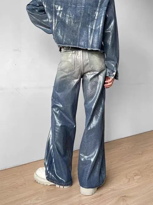 Japanese Brand × Jean Liquid metallic baggy casual denim pants Size US 32 / EU 48 - 3 Thumbnail