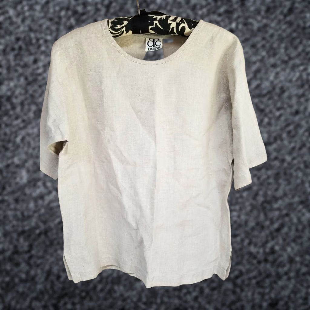 Vintage Carol Turner Collection Linens Womens Scoop Neck Short Sleeve Top Beige Sz Small Size S / US 4 / IT 40 - 1 Thumbnail