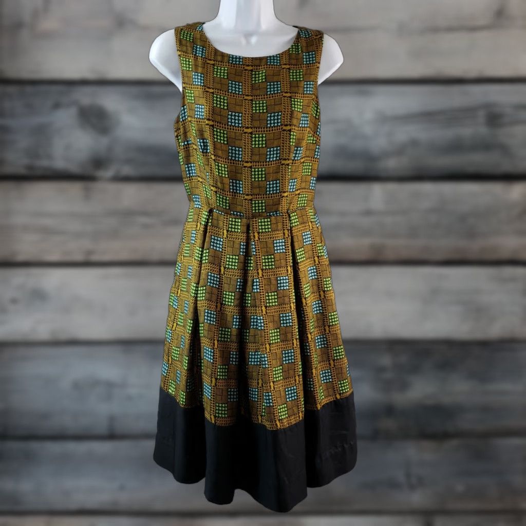 Anthropologie Girls from Savoy Kakum Silk Dress Houndstooth Sz 4 Womens Sleeveless Zip Multicolor Dress, Silk, Fit & Flare Size S / US 4 / IT 40 - 1 Thumbnail