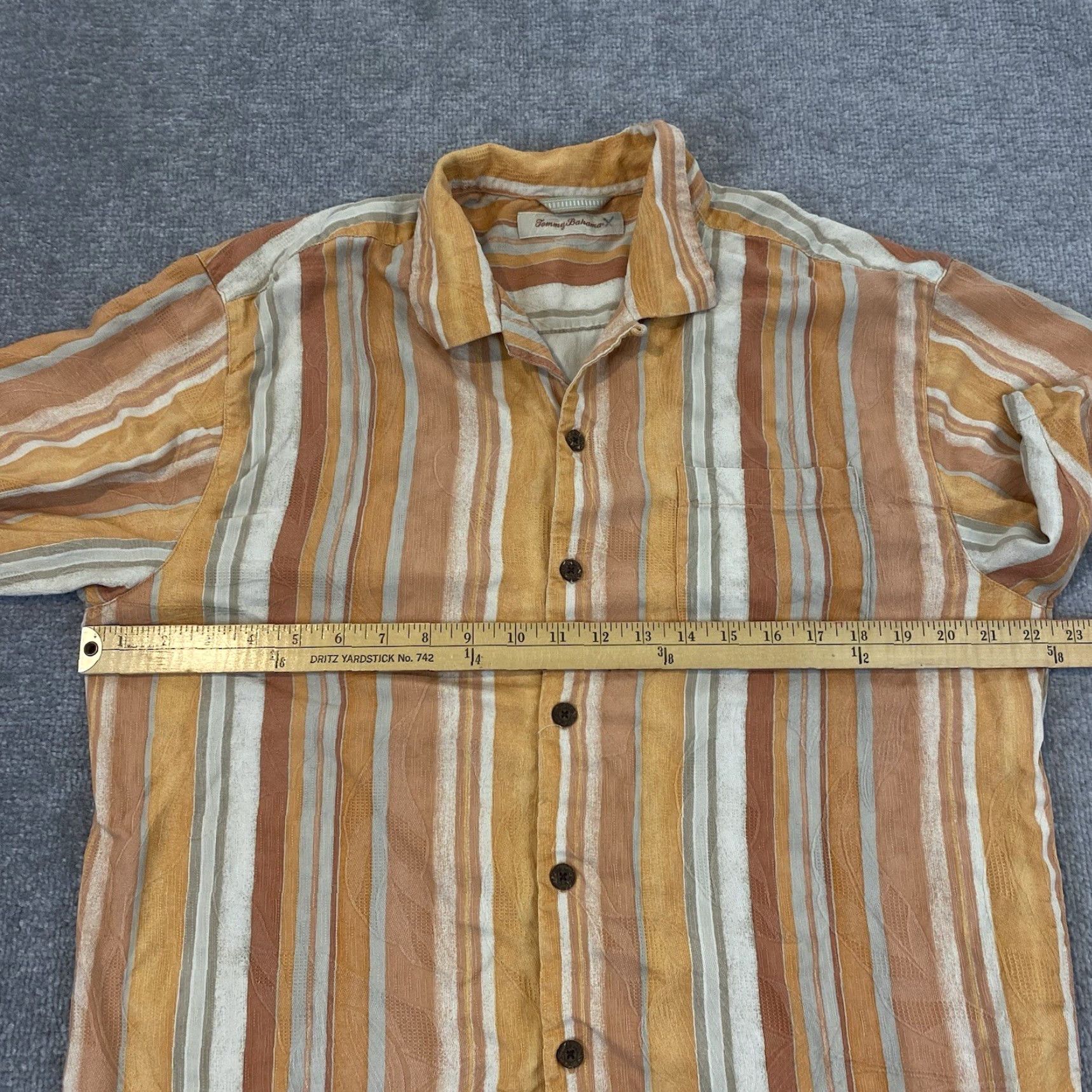 Tommy Bahama TOMMY BAHAMA Shirt Mens L Orange Striped Floral 100% Silk Hawaiian Button Up Size US L / EU 52-54 / 3 - 4 Thumbnail