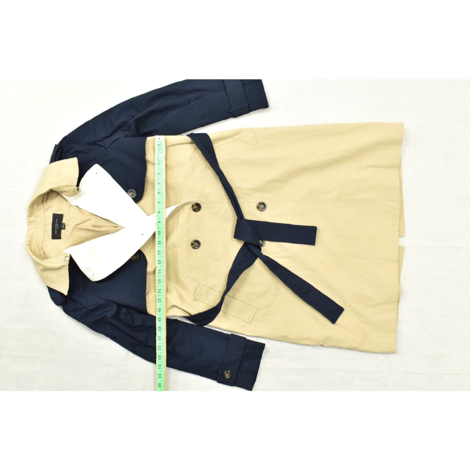 Ann Taylor Ann Taylor Petite MP Women's Colorblock Trench Coat Navy Tan White Cotton Blend Size M / US 6-8 / IT 42-44 - 3 Thumbnail