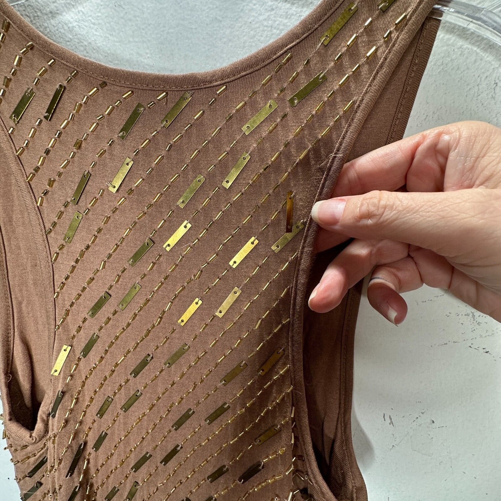 Haute Hippie Haute Hippie Brown Tank Mini Side Ruche Gold Bead Adornment Size XS / US 0-2 / IT 36-38 - 8 Thumbnail