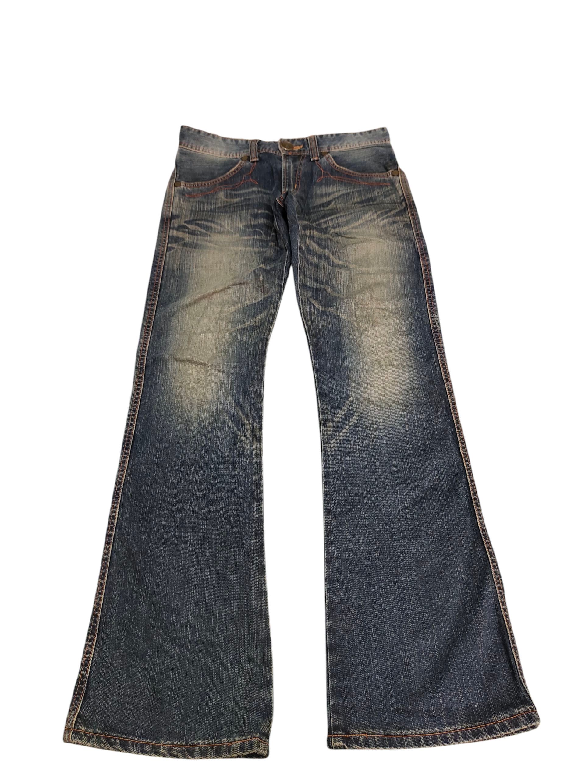 Tornado Mart Flare Jeans Edwin Blue Trip Leather Trim Clawmark Bootcut Size US 29 - 8 Thumbnail