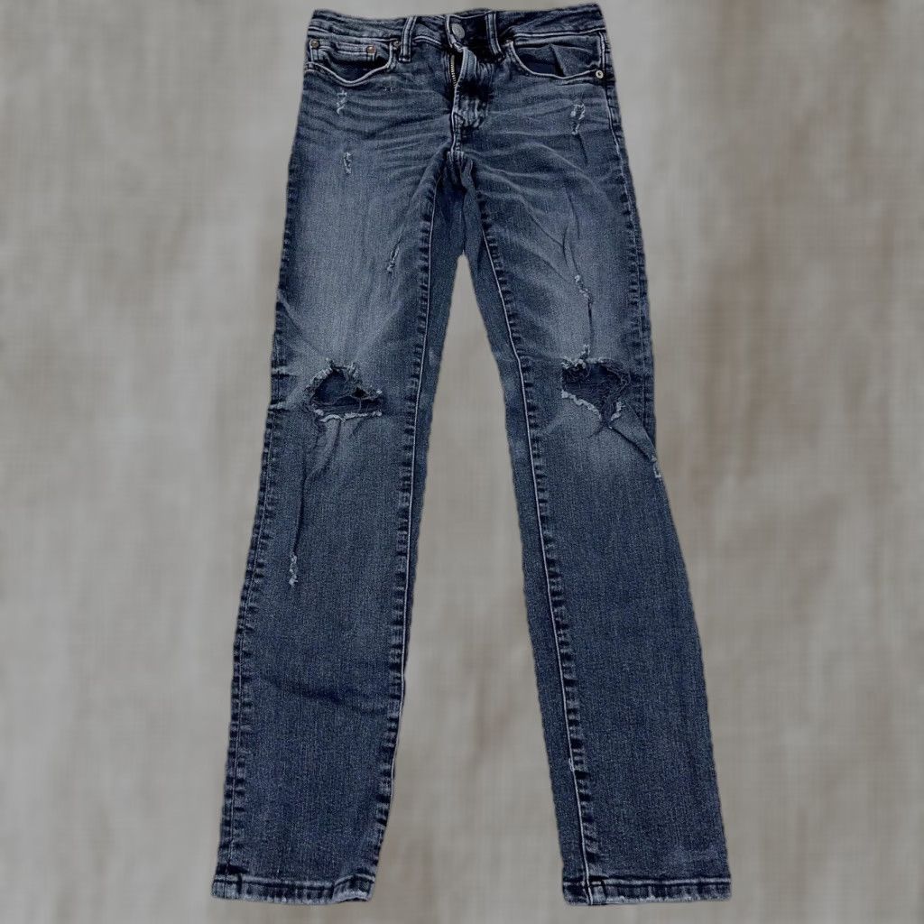 American Eagle Outfitters American Eagle Outfitters Jeans Men Slim Black Denim 28x32 Straight Stretch Distressed Pockets 5-Pocket Logo Belt Loops Holiday: NA Size US 28 / EU 44 - 1 Thumbnail