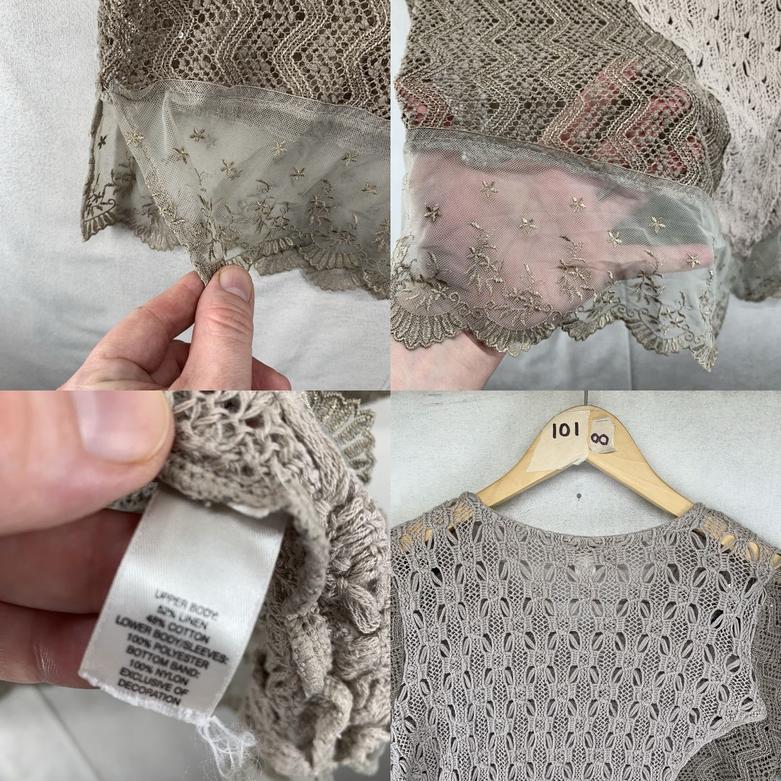 Vintage Chico's Tunic Women's Large Brown Crochet Knit Lace Trim Whimsy Linen Blend Shirt Adult Large Brown Geometric 3/4 Sleeve Casual Womens Size L / US 10 / IT 46 - 8 Thumbnail