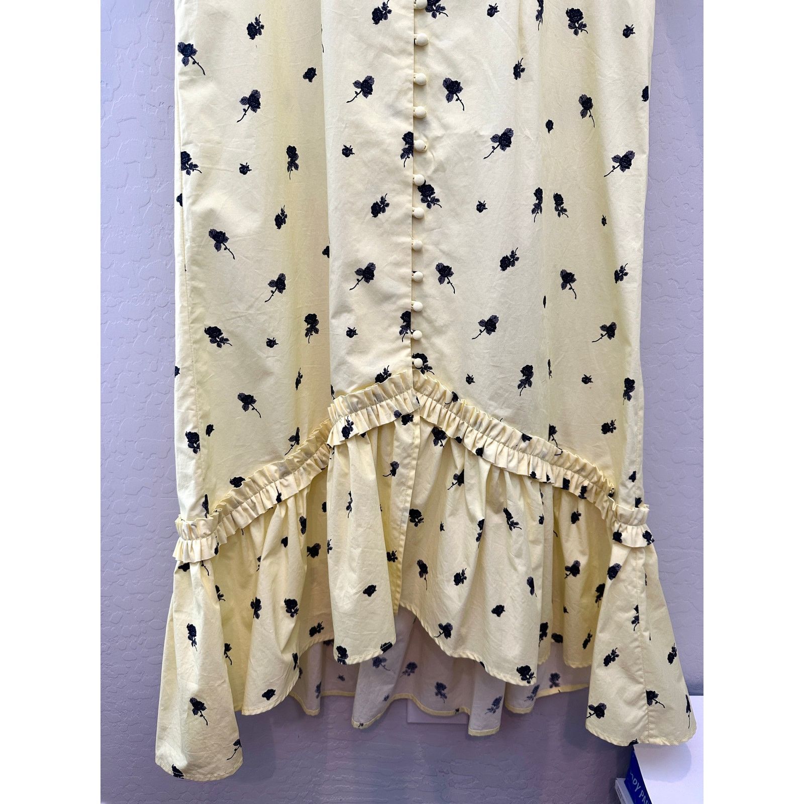 Free People FREE PEOPLE Tuva Yellow Floral Puff Sleeve Midi Dress Size M / US 6-8 / IT 42-44 - 4 Thumbnail