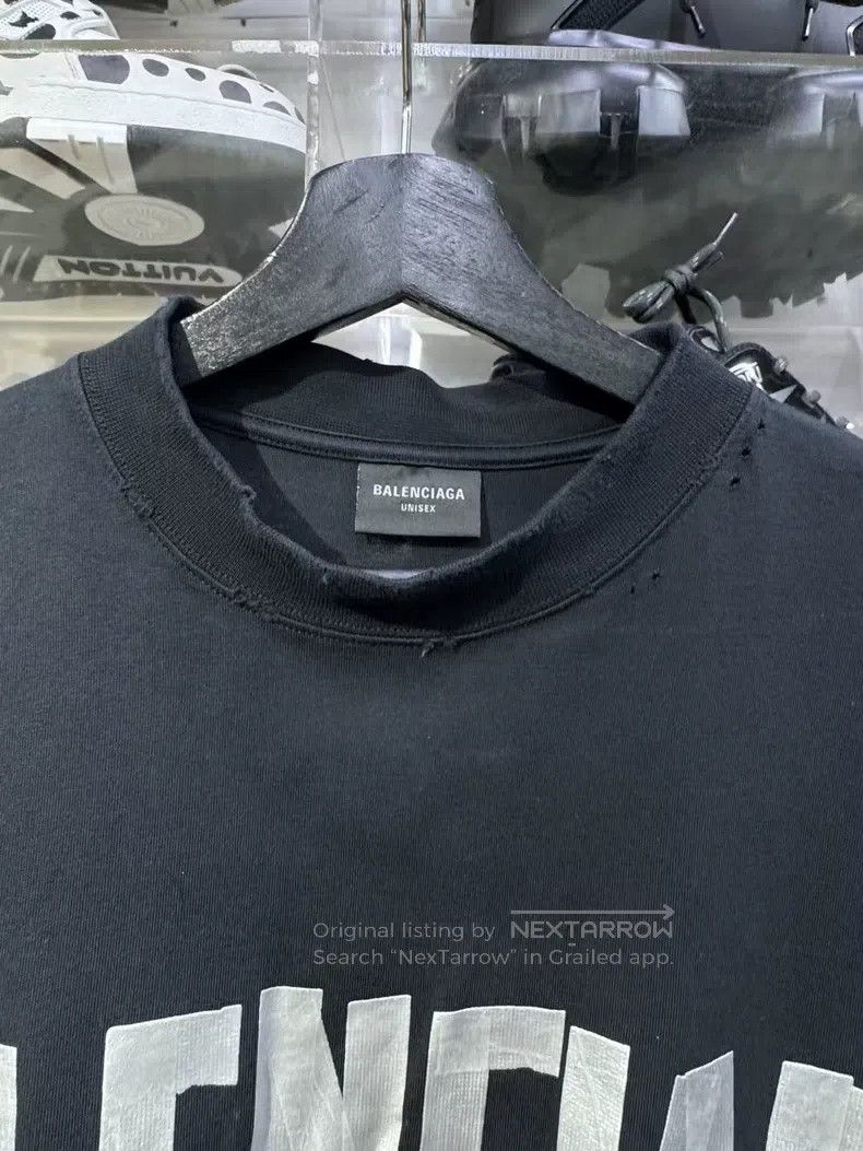 Balenciaga Balenciaga Gray Tape Letter Printed Worn Short Sleeve Crew Size US M / EU 48-50 / 2 - 5 Thumbnail