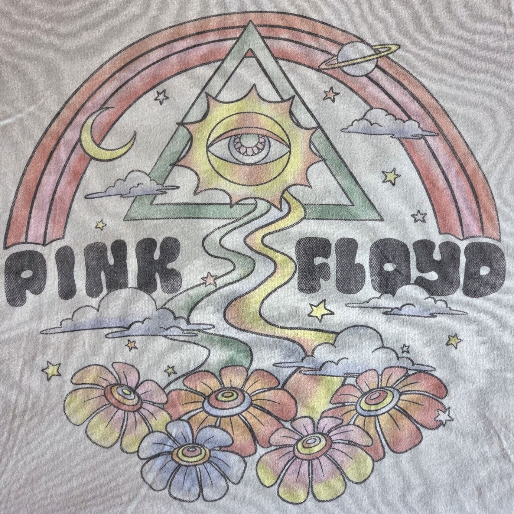 American Eagle Outfitters American Eagle Pink Floyd Rock Band Cream Oversized Graphic T-Shirt Tee XS/S Women Size S / US 4 / IT 40 - 2 Thumbnail