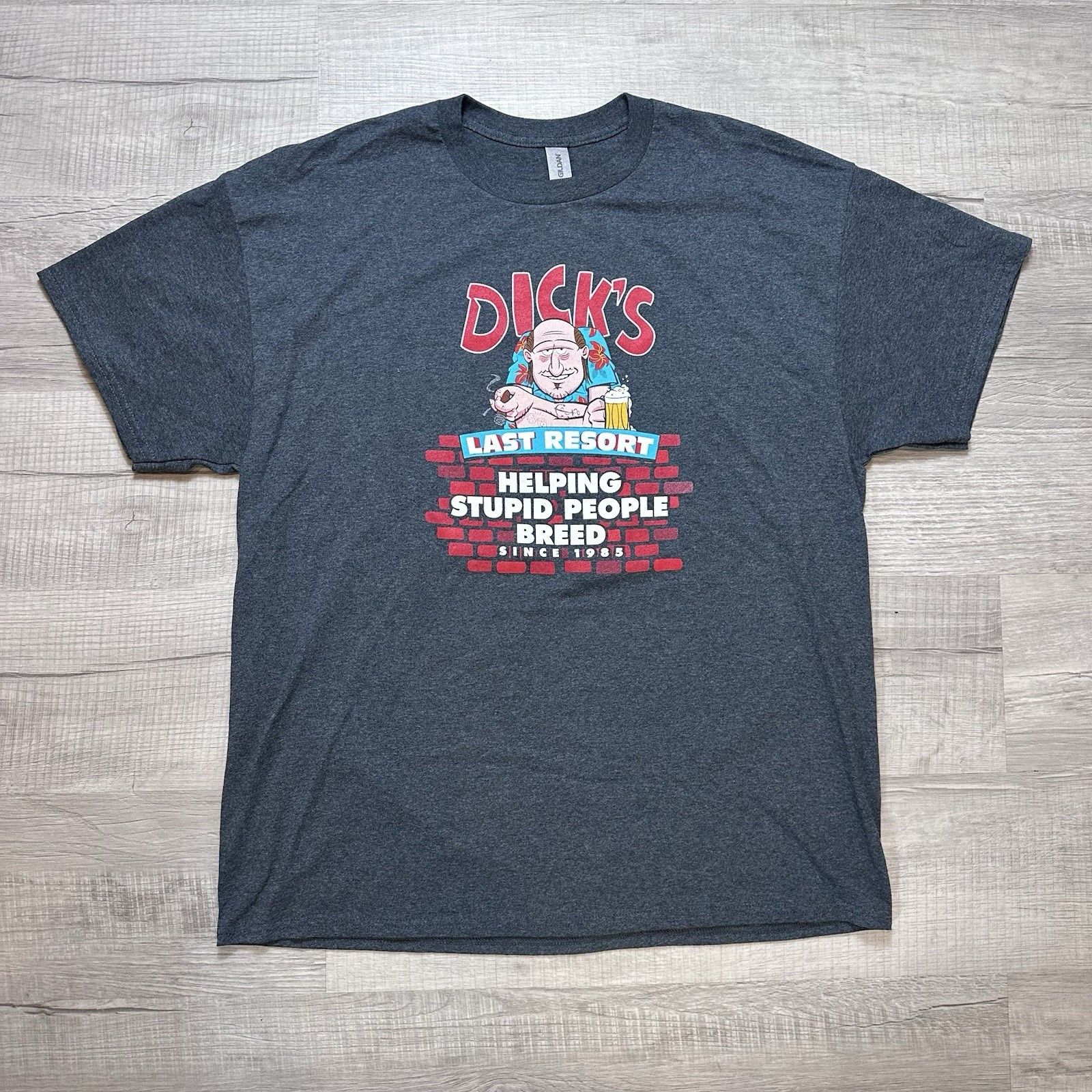 Gildan Dick's Last Resort Helping Stupid People Breed Funny Tee Size US XL / EU 56 / 4 - 1 Thumbnail