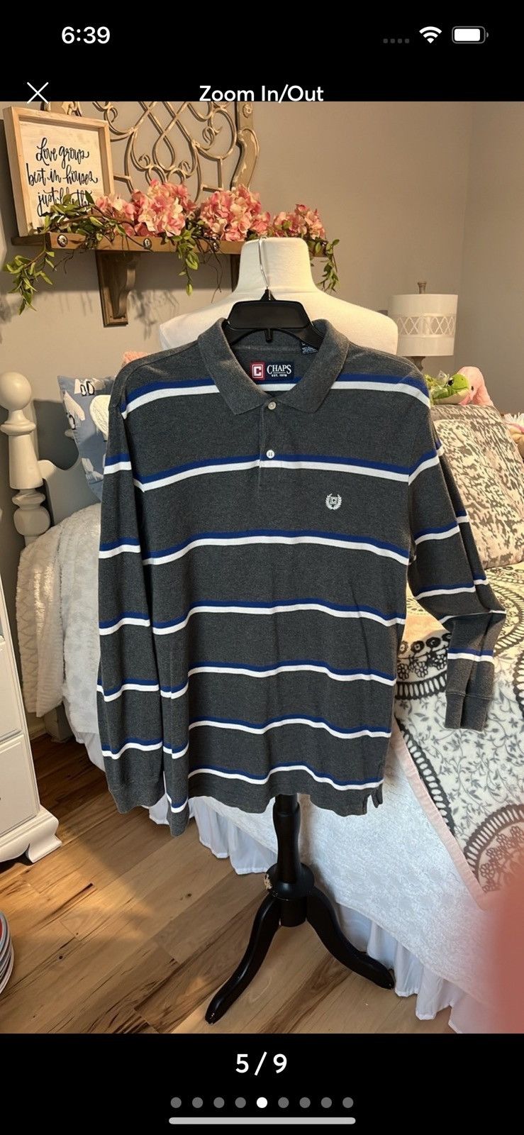 Chaps Chaps Gray Striped Polo Long Sleeve Size US M / EU 48-50 / 2 - 1 Thumbnail