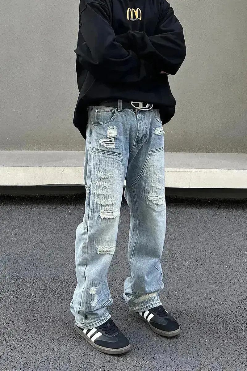 Japanese Brand Straight tube washed distressed jeans Size US 30 / EU 46 - 5 Thumbnail
