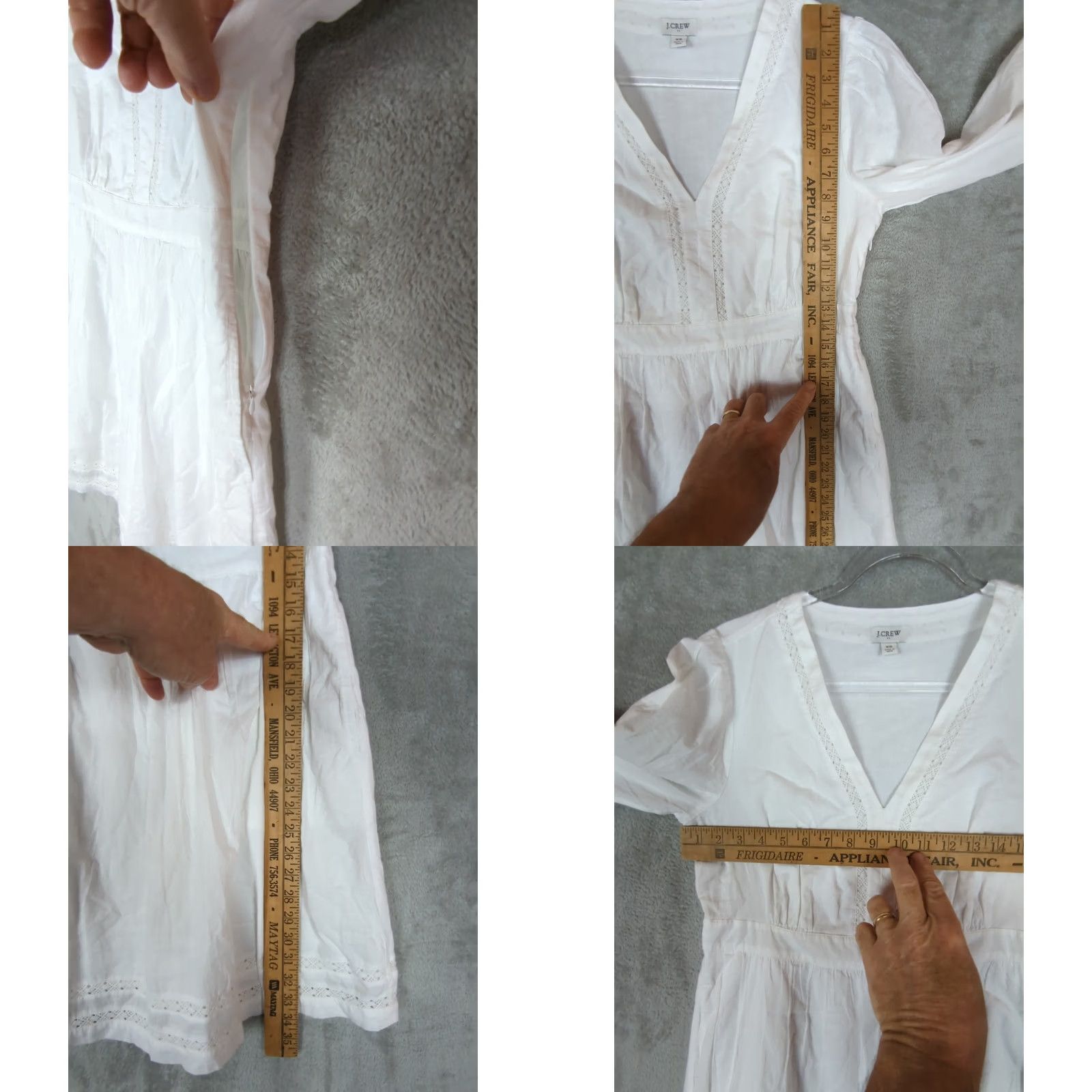 J.Crew J.CREW White Dress XS Long Puff Sleeve Crochet V-Neck A-Line Beach Cottagecore Lightweight 100% Cotton Size XS / US 0-2 / IT 36-38 - 9 Thumbnail
