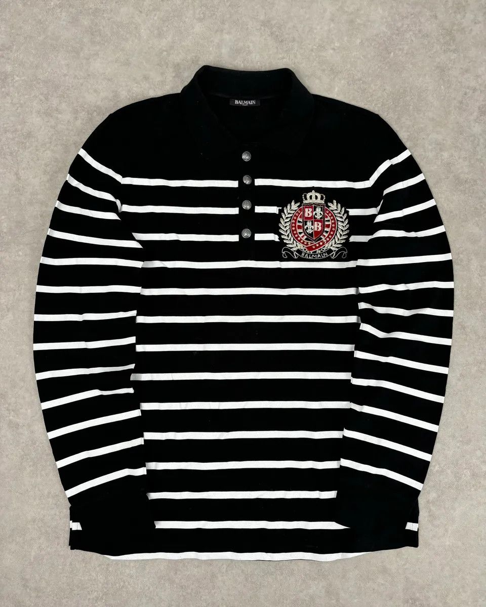 Balmain AW2018 Balmain Black Cotton Striped Polo Sweater Size US M / EU 48-50 / 2 - 1 Thumbnail