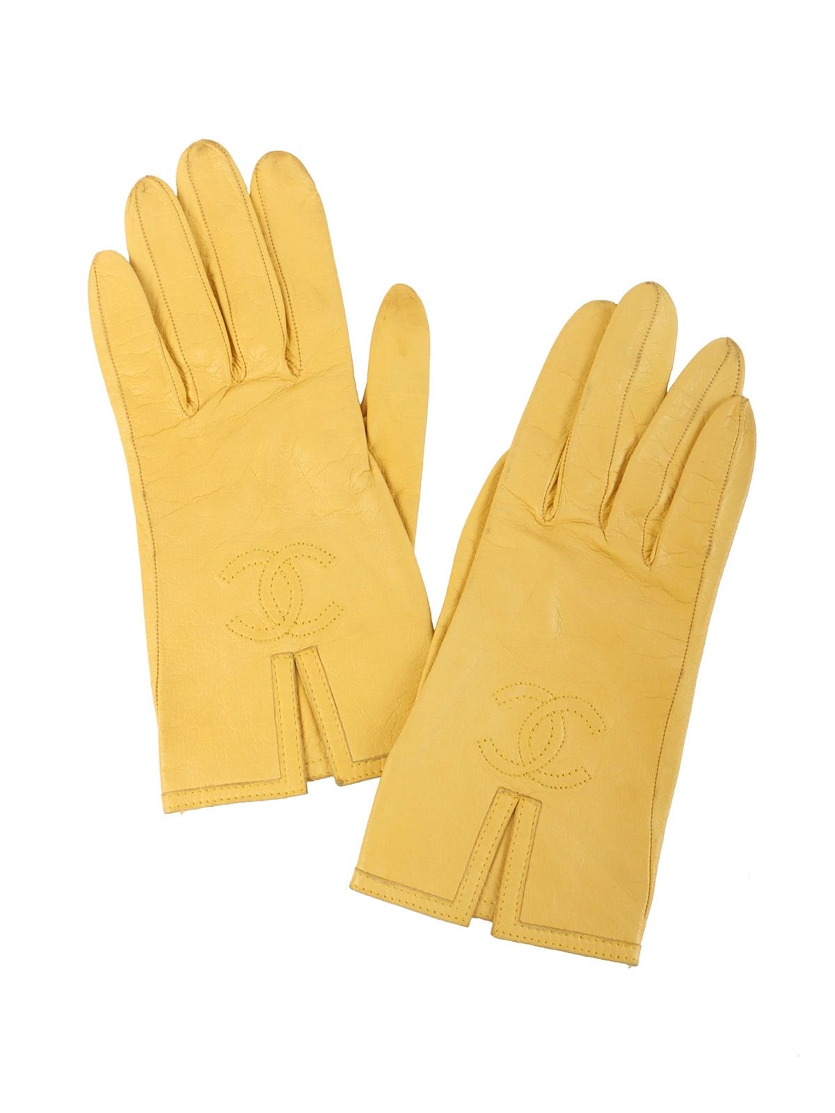 image of Chanel Cc Mark Stitch Gloves Yellow, Women's