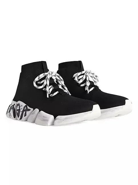 Balenciaga o1mt1gz0125 Speed 2.0 Lace-Up Graffiti Knit Sneakers Size US 13 / EU 46 - 2 Thumbnail