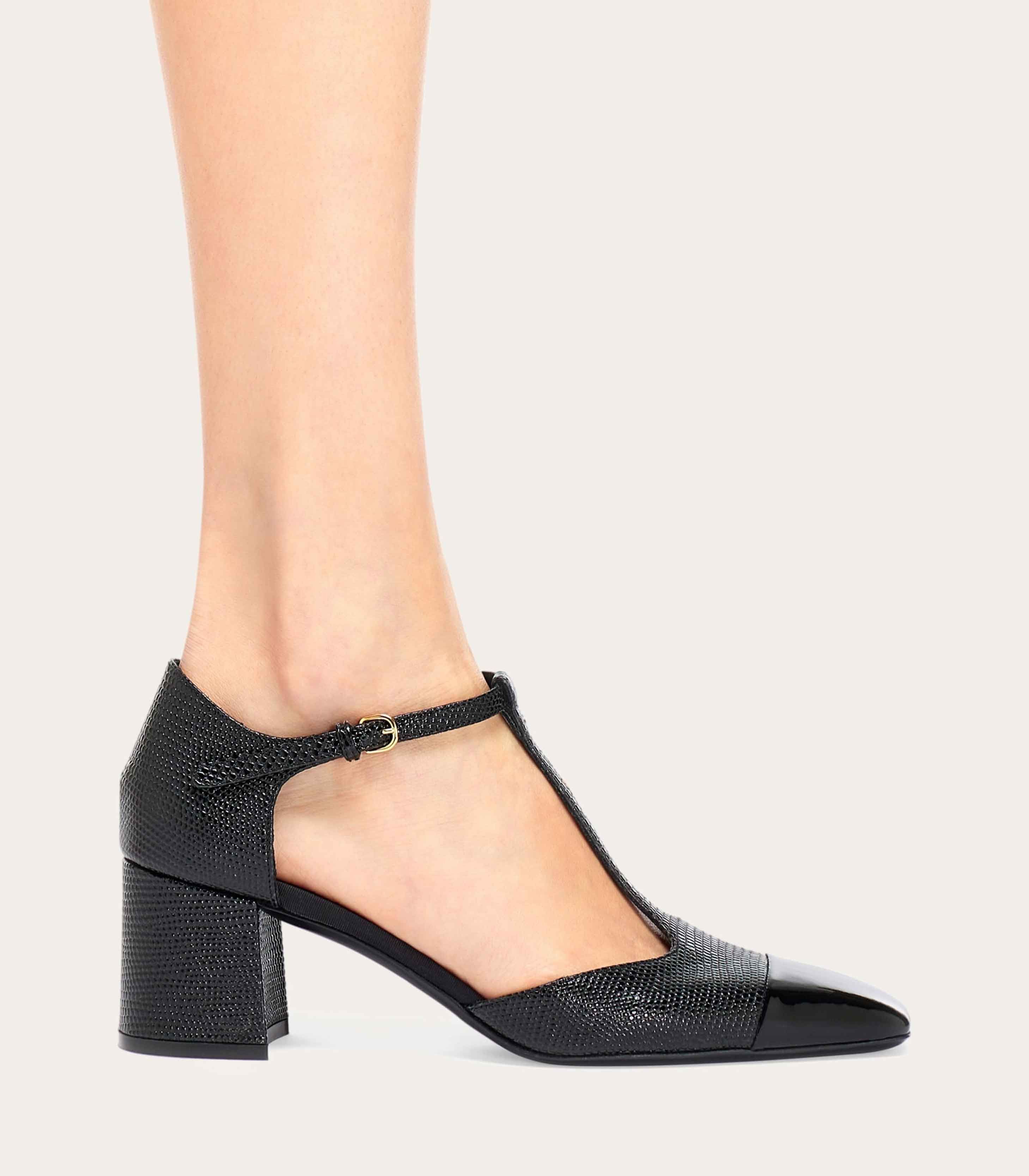 Salvatore Ferragamo o1s1rm0526 Chunky Heel T-Strap Pumps in Black Size US 8 / IT 38 - 3 Thumbnail