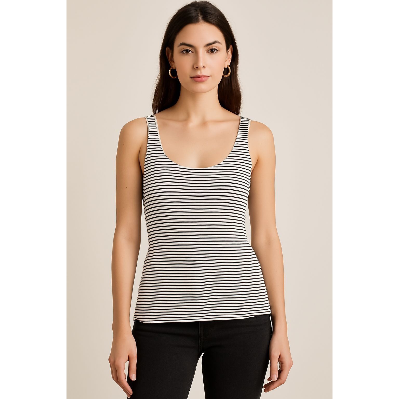 Other CCC Black And White Striped Scoop Neck Tank Top With Stretch Size M / US 6-8 / IT 42-44 - 2 Thumbnail