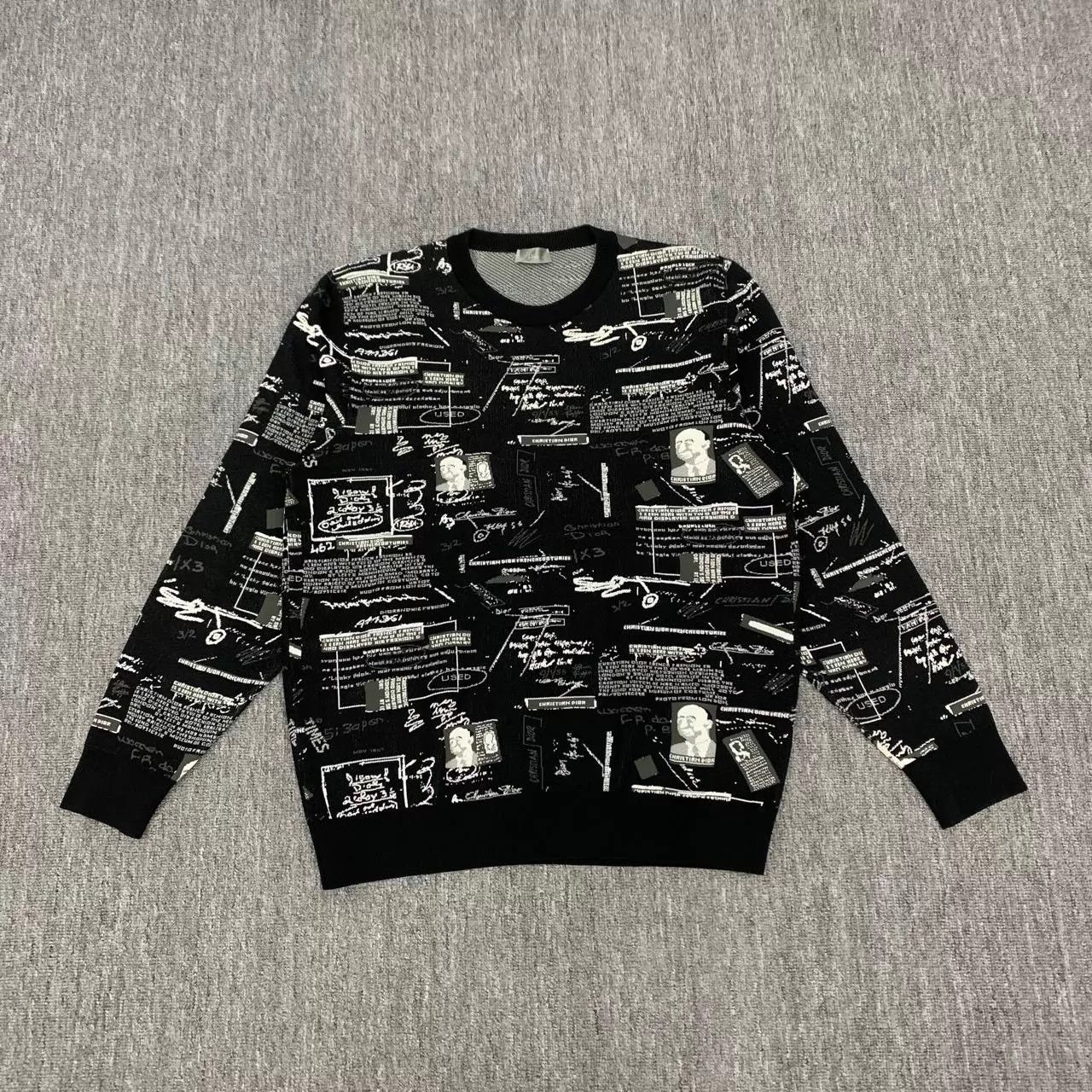 Dior Black Logo All Over Print Knit Sweatshirt L 95 New