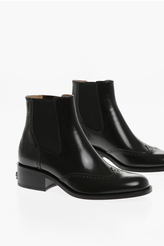 image of Fendi Leather Chelsea Boots With Brogue Detail in Black, Men's (Size 8)