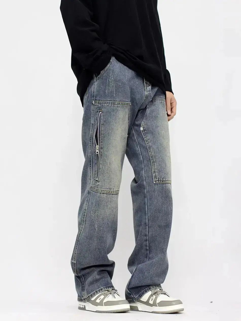 Japanese Brand Loose straight zippered washed jeans Size US 30 / EU 46 - 1 Thumbnail