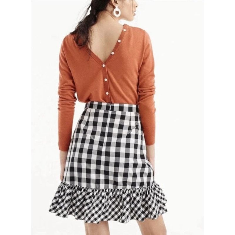 J.Crew J CREW Ruffle Wrap Gingham Mini Skirt Black White Cotton 0 Size 25" / US 0 / IT 36 - 8 Thumbnail