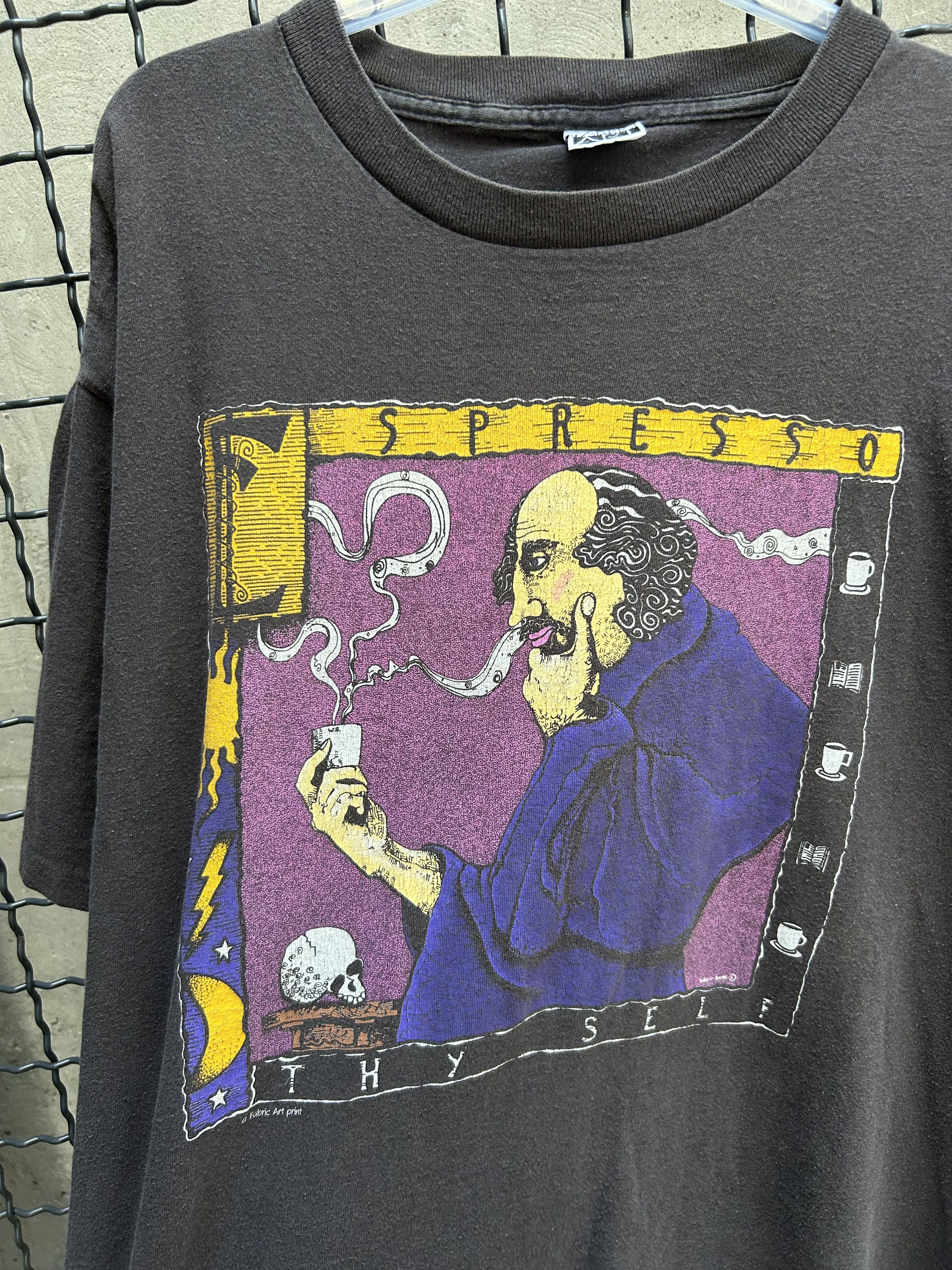 Vintage Vintage 90s Espresso Thy Self Fabric Art Coffee T-shirt Size US XL / EU 56 / 4 - 3 Thumbnail