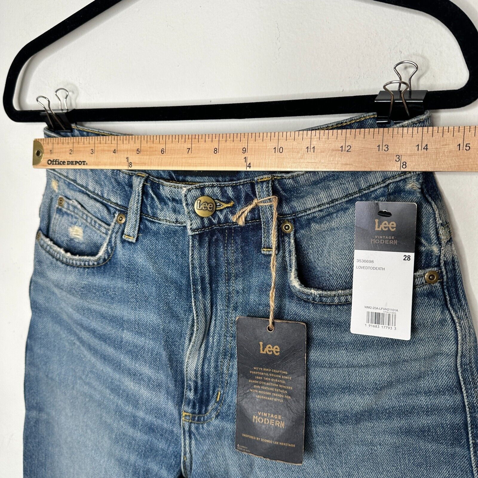 Lee NWT Lee Medium Blue High Rise Stovepipe Distressed Jeans 28 Size 28" / US 6 / IT 42 - 12 Thumbnail