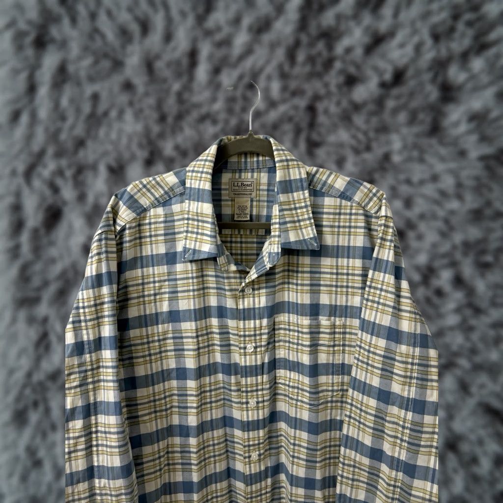 Vintage LL Bean Comfort Stretch Oxford Shirt Mens L Tall Blue Plaid Traditional Button-Up Size US L / EU 52-54 / 3 - 1 Thumbnail