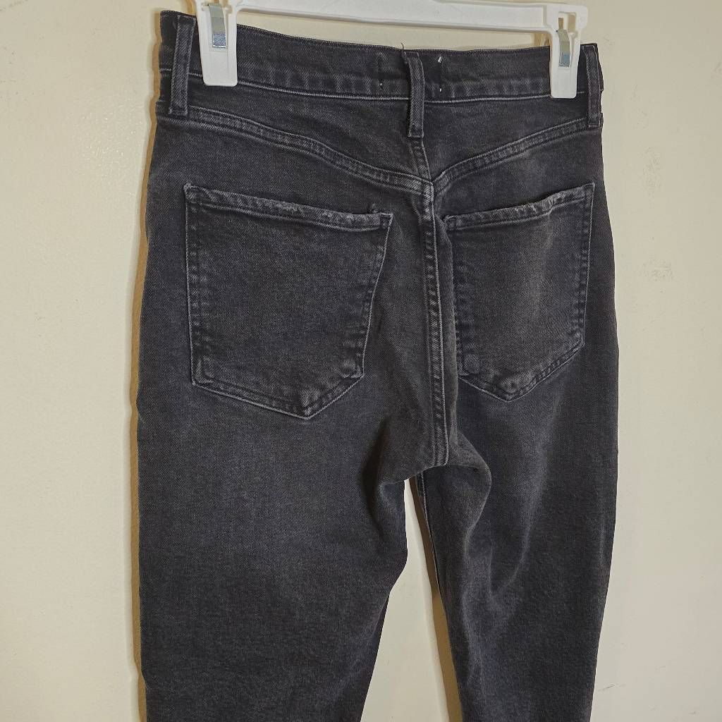 Agolde AGOLDE Riley Jeans Women’s 26 Black High Waist Straight Leg Cropped Raw Hem Size 26" / US 2 / IT 38 - 11 Thumbnail
