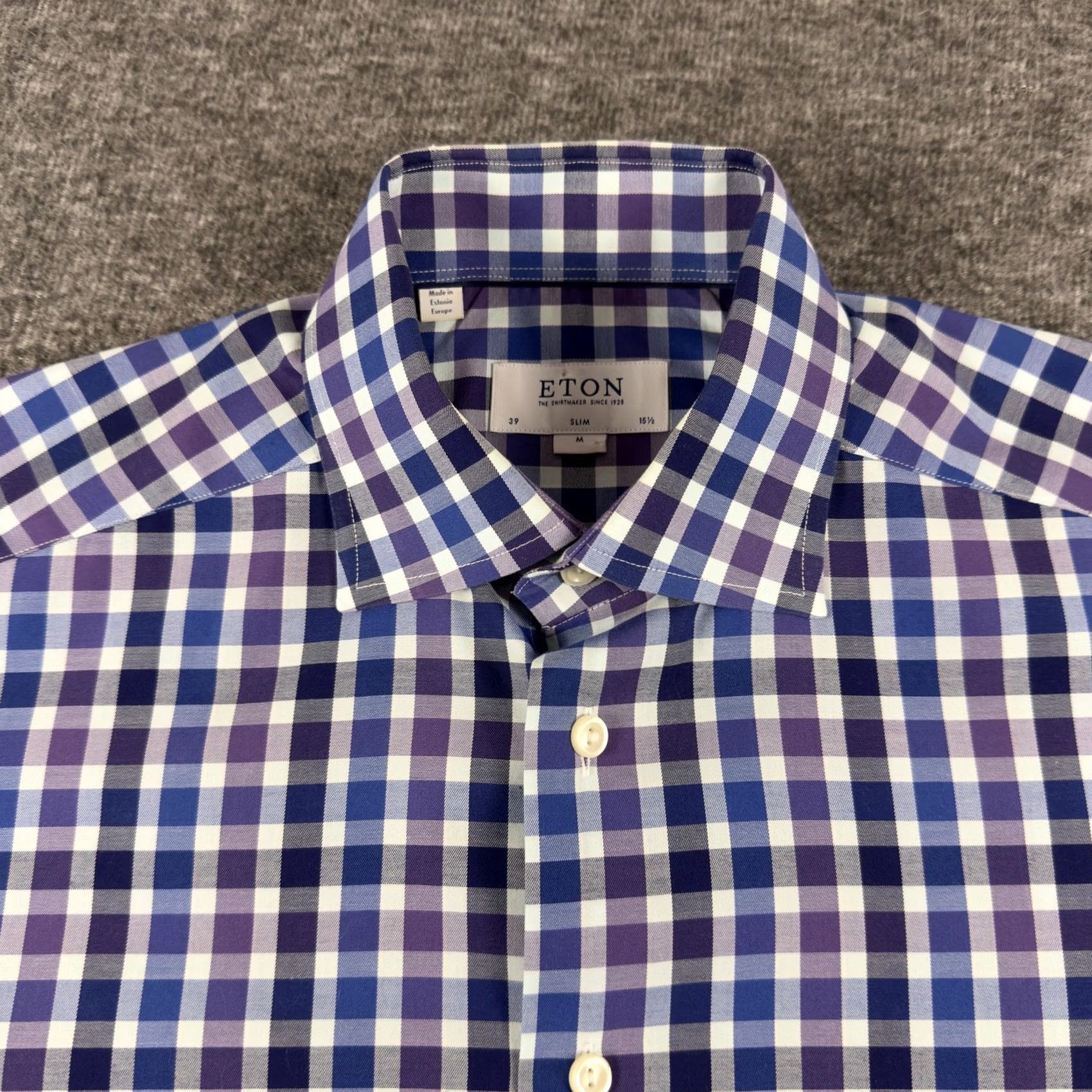 Eton Eton Dress Shirt Mens 39 15.5 Blue Gingham Slim Fit Long Sleeve Cotton Size 40R - 3 Thumbnail