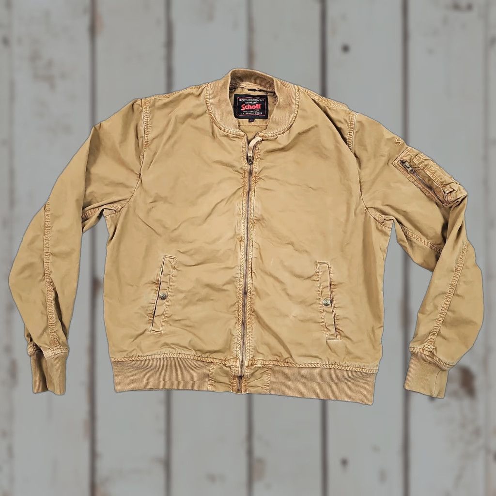VINTAGE SCHOTT Bomber Jacket Mens XL Brown Casual Full Zip