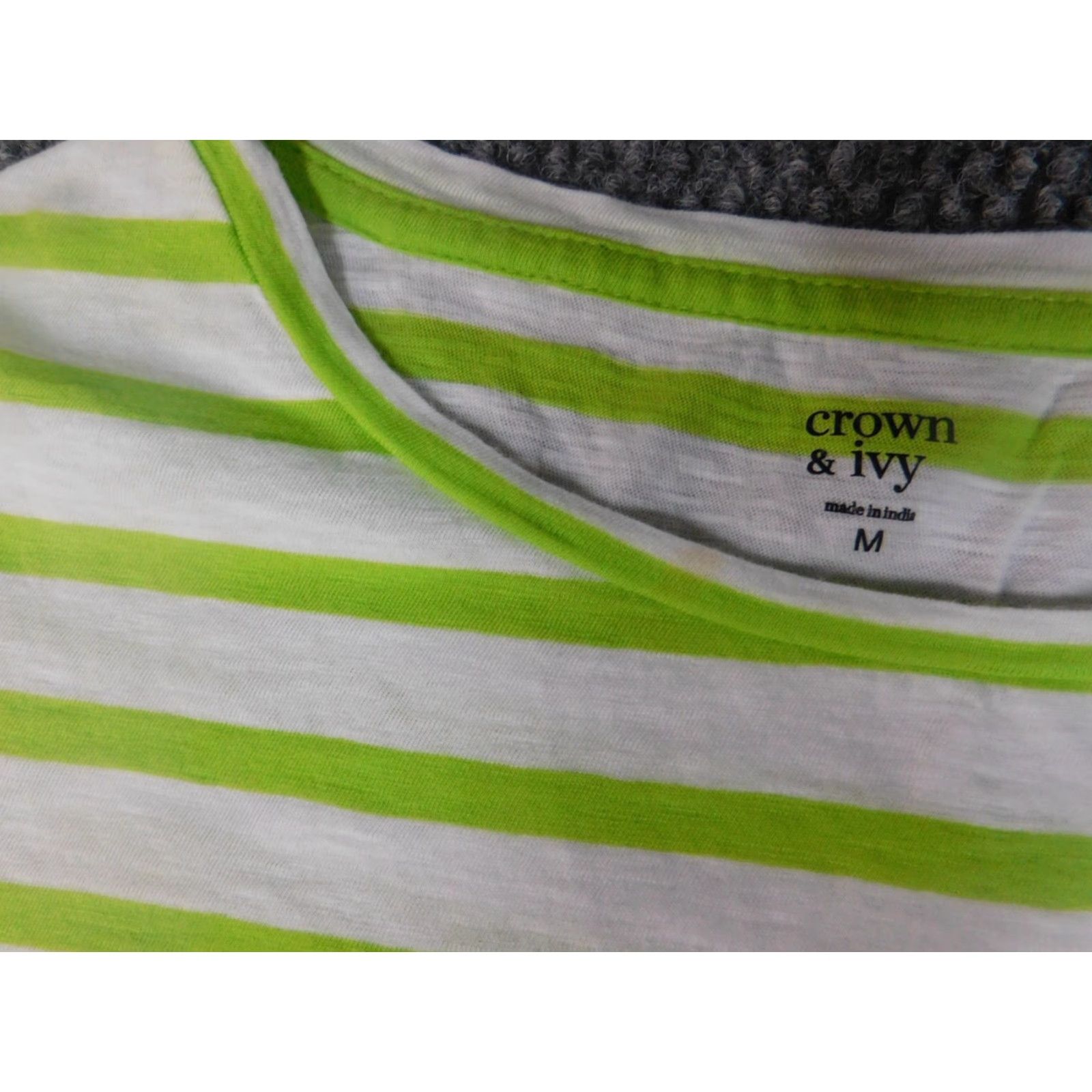Vintage Crown & Ivy Blouse Womens Medium Green Striped Knit Crew Neck Short Sleeve Pullover Casual Regular Size M Size M / US 6-8 / IT 42-44 - 6 Thumbnail