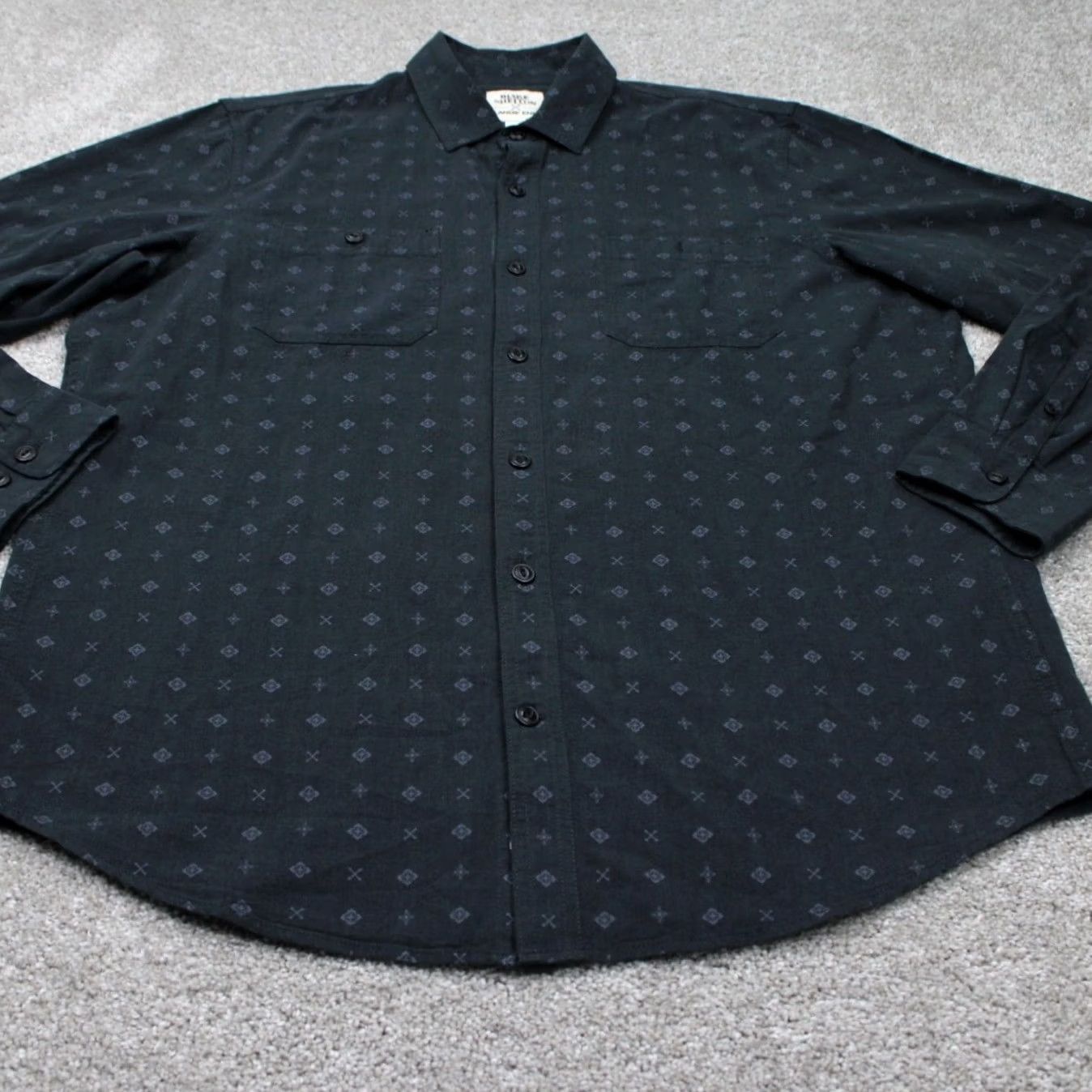Lands' End Blake Shelton x Lands' End AOP Shirt Mens Large Black All Over Print Cotton L/S Shirt Size US L / EU 52-54 / 3 - 3 Thumbnail