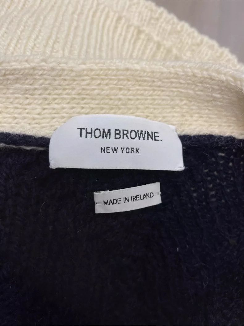 Thom Browne Thom Browne size2 A beige and dark blue striped wool sweate Size US M / EU 48-50 / 2 - 5 Thumbnail