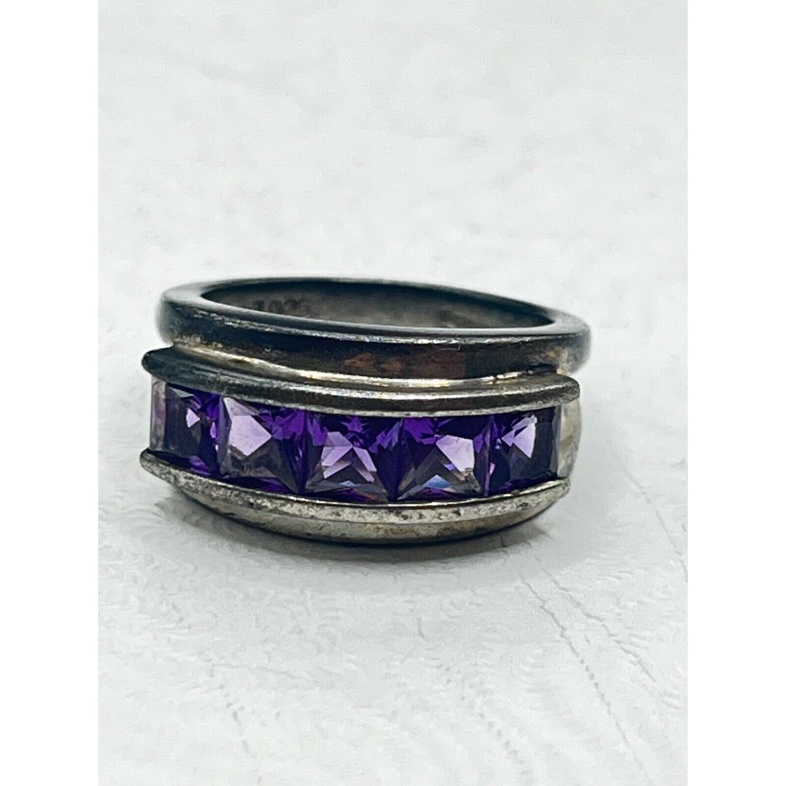 Sterling Silver Amethyst Ring Sterling Silver Estate Size 5 Channel Set Band Size ONE SIZE - 7 Thumbnail
