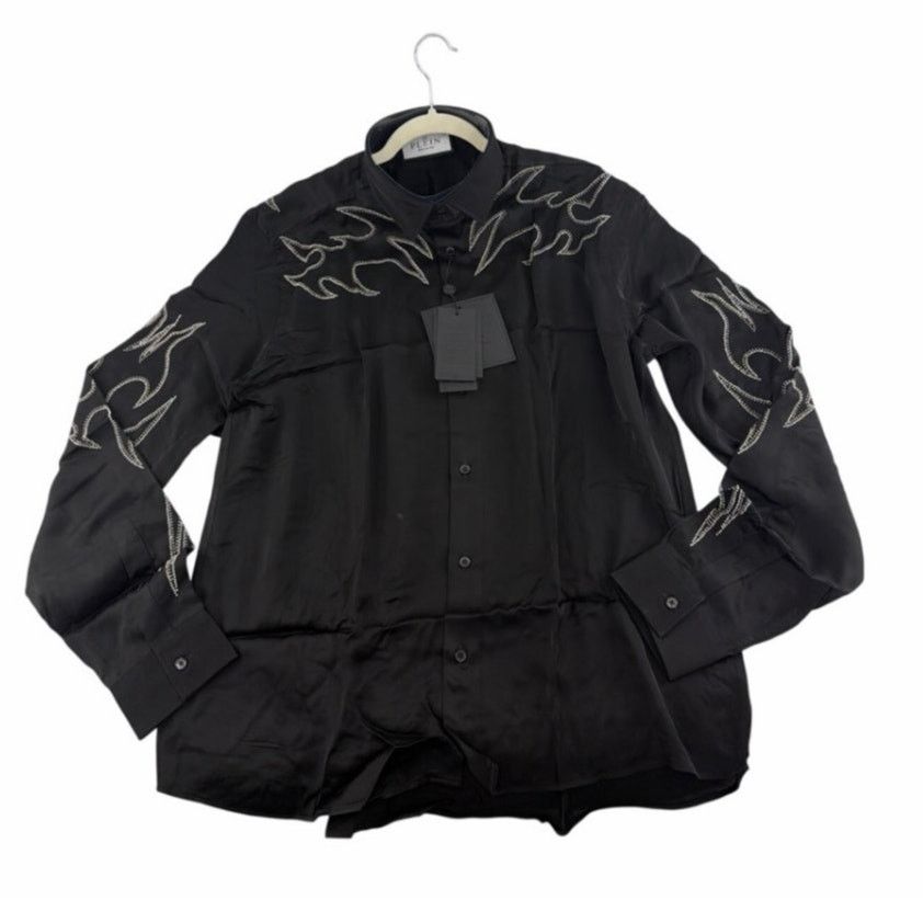 Philipp Plein Philipp Plein Men's Black Embellished Texas Shirt Size 3XL Size US XXL / EU 58 / 5 - 9 Thumbnail