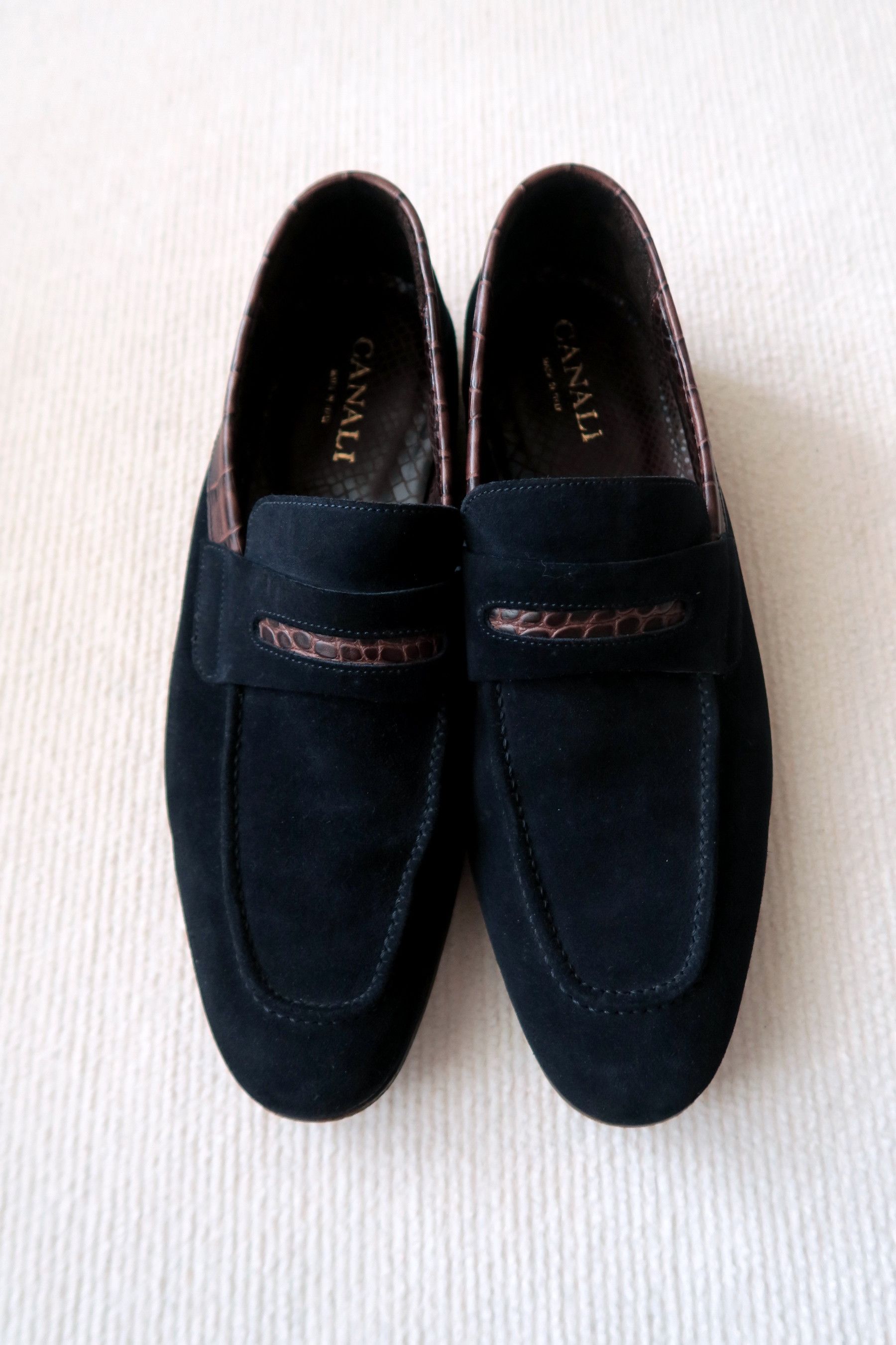 Canali Canali Suede Croc-Embossed Leather Trim Penny Loafers Shoes Size US 10 / EU 43 - 2 Thumbnail