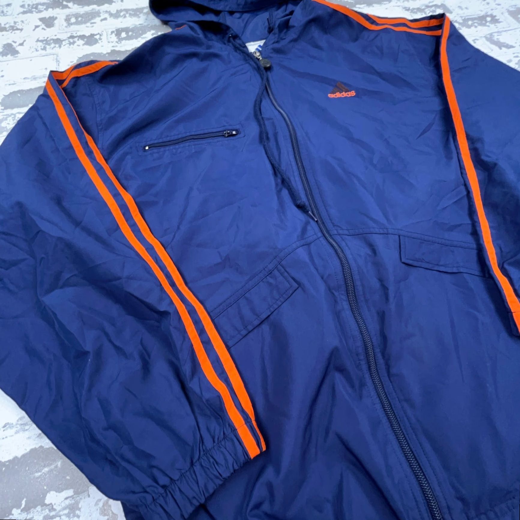 Adidas VINTAGE adidas Jacket Men Large Blue Orange Windbreaker Track Suit Y2K Jacket Size 42R - 3 Thumbnail