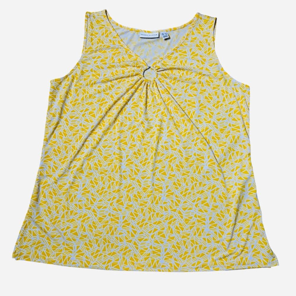 Other Susan Graver Printed Liquid Knit Sleeveless Yellow Top with Size L / US 10 / IT 46 - 5 Thumbnail