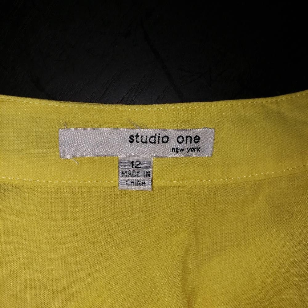 Designer CT515 Studio One New York Yellow Mini Button Down Dress 12 Size XL / US 12-14 / IT 48-50 - 6 Thumbnail