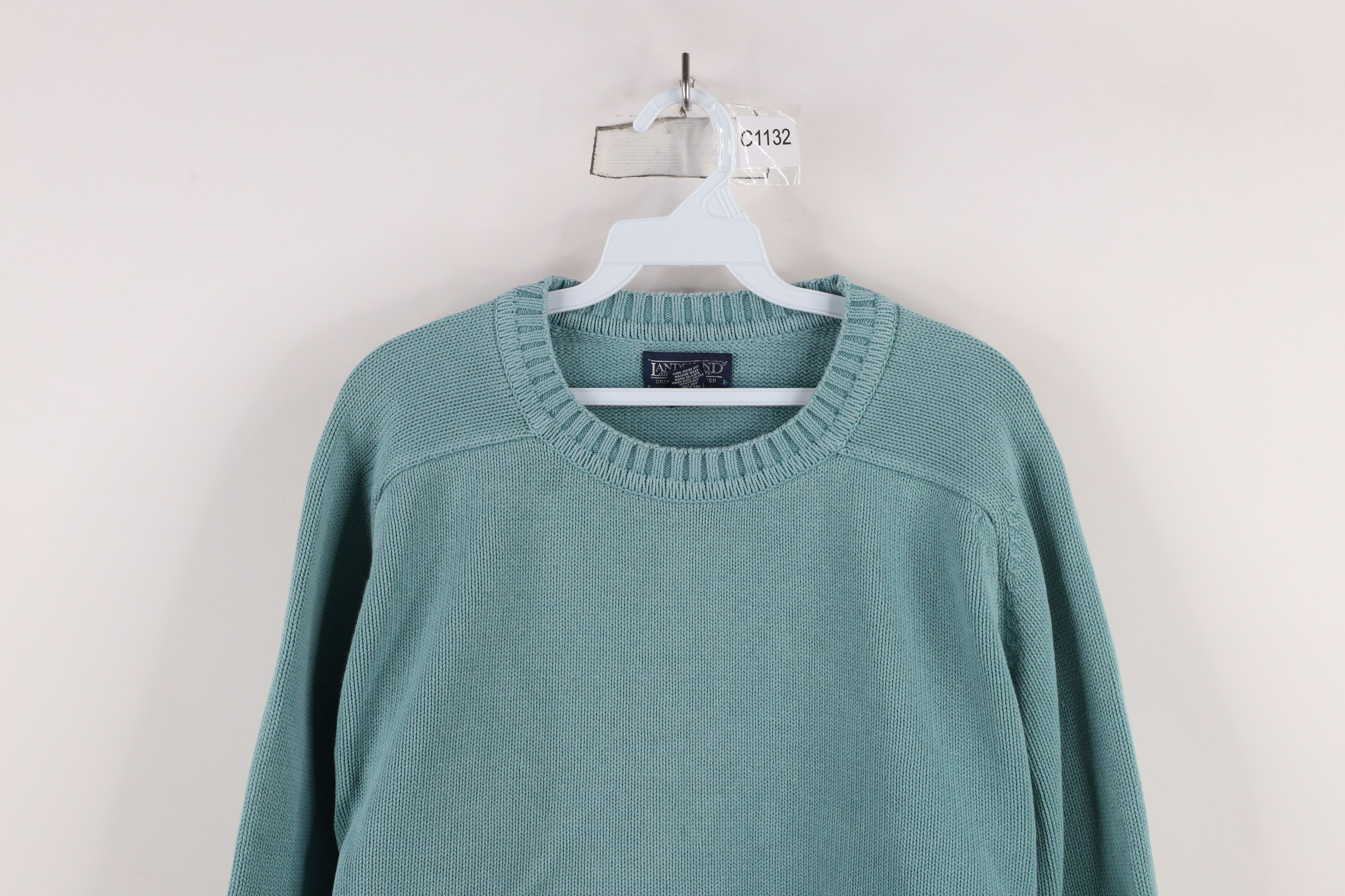 Lands' End × Vintage Vintage 90s Lands End Blank Cotton Knit Sweater Teal USA Size L / US 10 / IT 46 - 2 Thumbnail