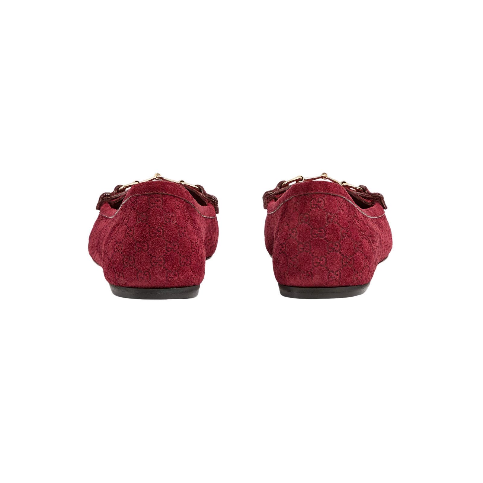 GUCCI Horsebit $990 Rosso Ancora Red GG Suede Ballet Flats N