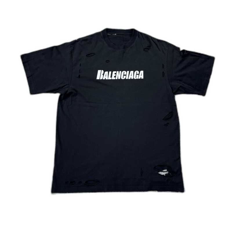 Balenciaga Balenciaga Distressed Black Short Sleeve Tee Size US S / EU 44-46 / 1 - 1 Thumbnail