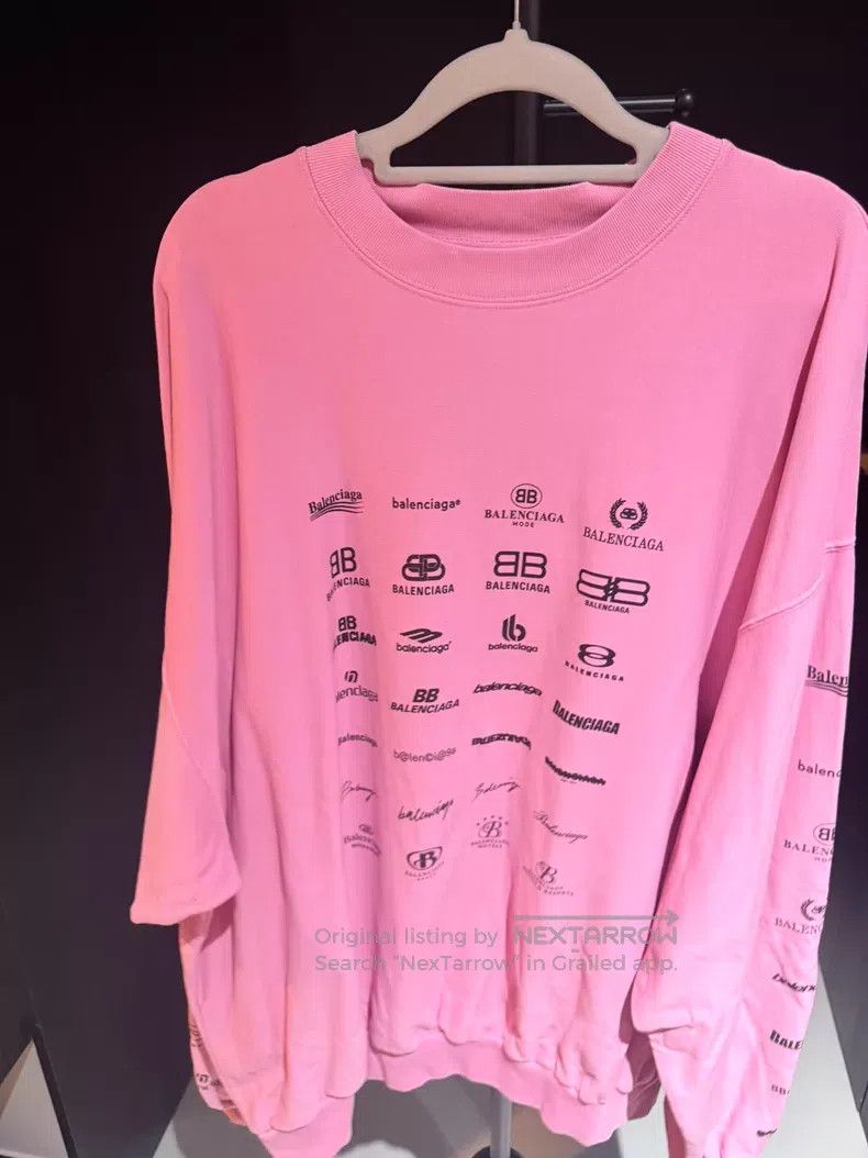 Balenciaga Balenciaga Pink Multi-Element Full-Print Logo Sweatshirt Size US L / EU 52-54 / 3 - 2 Thumbnail