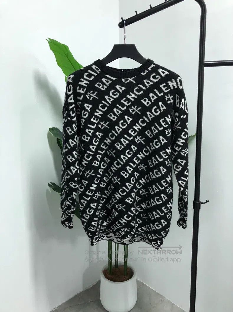 Balenciaga Balenciaga Logo Jacquard Round Neck Crewneck Woolen Sweate Size US XS / EU 42 / 0 - 1 Thumbnail