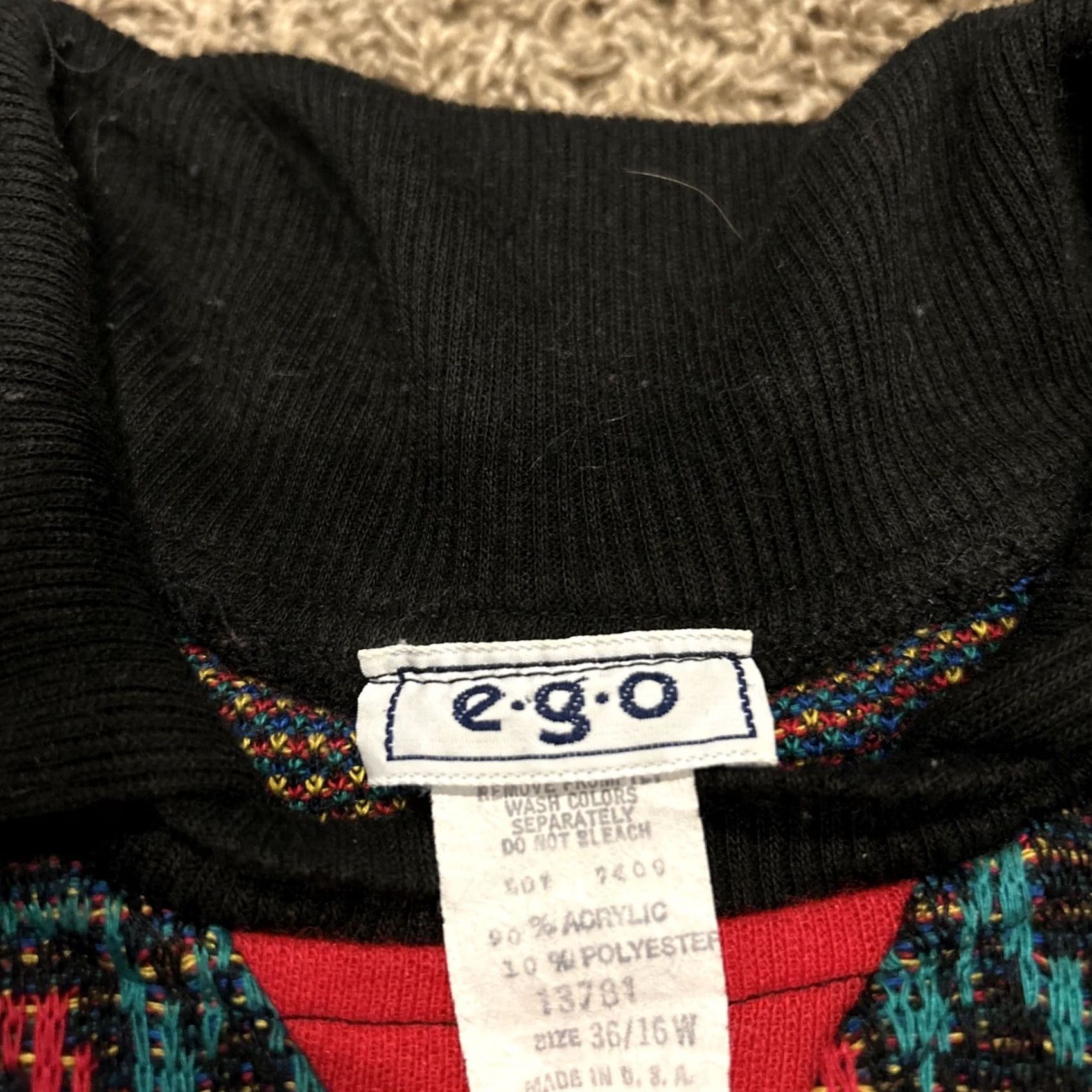 Vintage VINTAGE E-G-O Sweater Women’s 16W Black Blue Acrylic Blend Made USA Pullover B4 Vtg Size XXL / US 16-18 / IT 52-54 - 2 Thumbnail