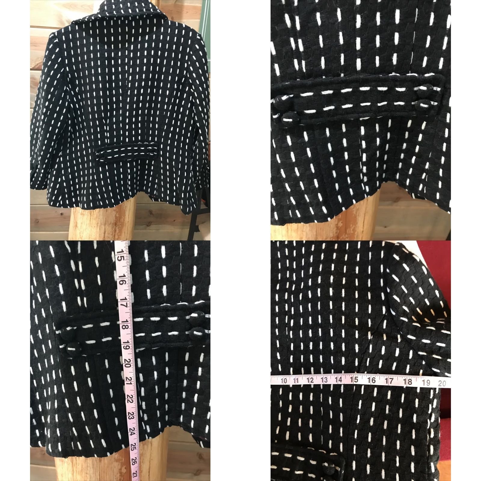 Vintage Tulle Wool Blazer Coat Jacket Cropped Button Up Dotted Line Black White L Womens Business Size L / US 10 / IT 46 - 8 Thumbnail