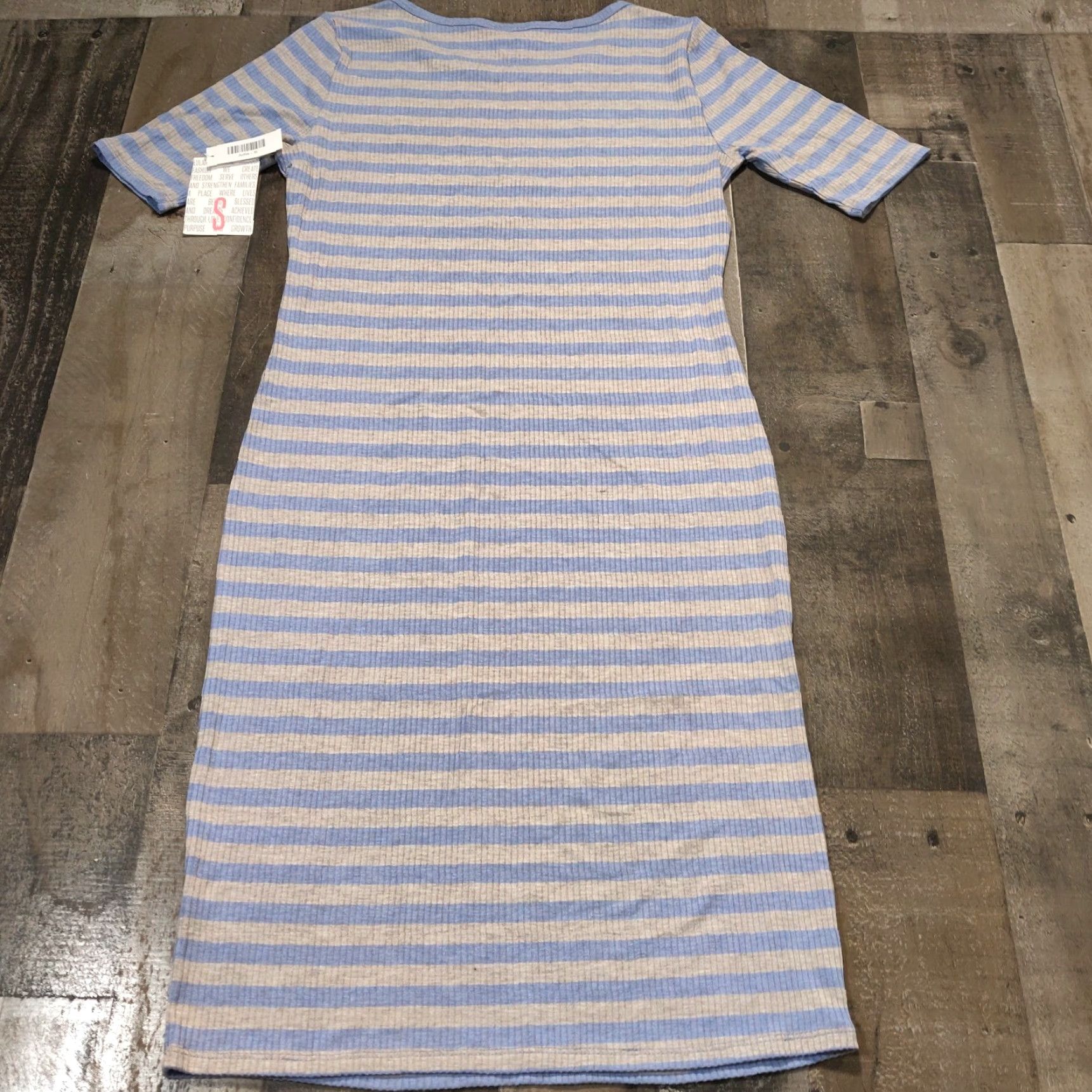 Vintage LulaRoe Dress Women S Striped Knit Blue Gray Bodycon Knee Length Pullover Round Neck Half Sleeve Machine Washable Vintage No Size S / US 4 / IT 40 - 2 Thumbnail