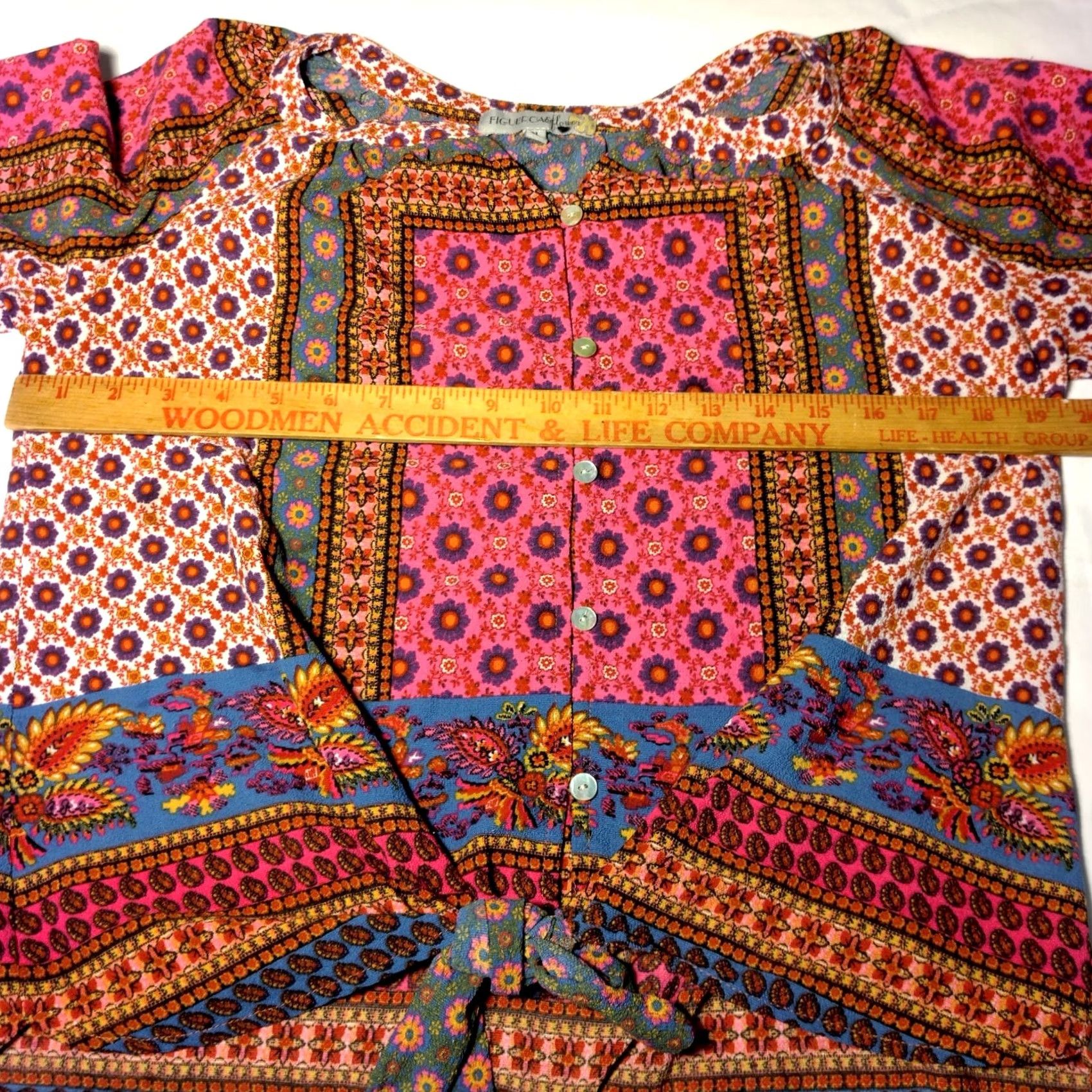 Vintage Figueroa & Flower Blouse Petite PL Button Up Tapestry Floral Tie Waist Boho Shirt Womens Size L / US 10 / IT 46 - 4 Thumbnail